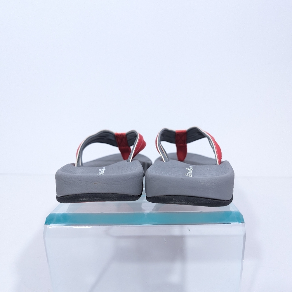 Eddie Bauer Women Flip Flops sz 7 Red Faux Leather Sandals Toe Post beach - Picture 8 of 10
